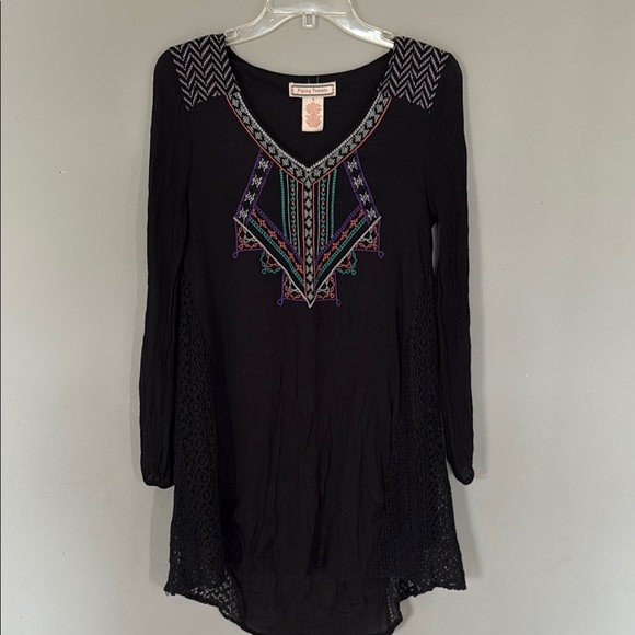 Flying Tomato Black Tunic Dress with Embroidery Size Small - Picture 1 of 4